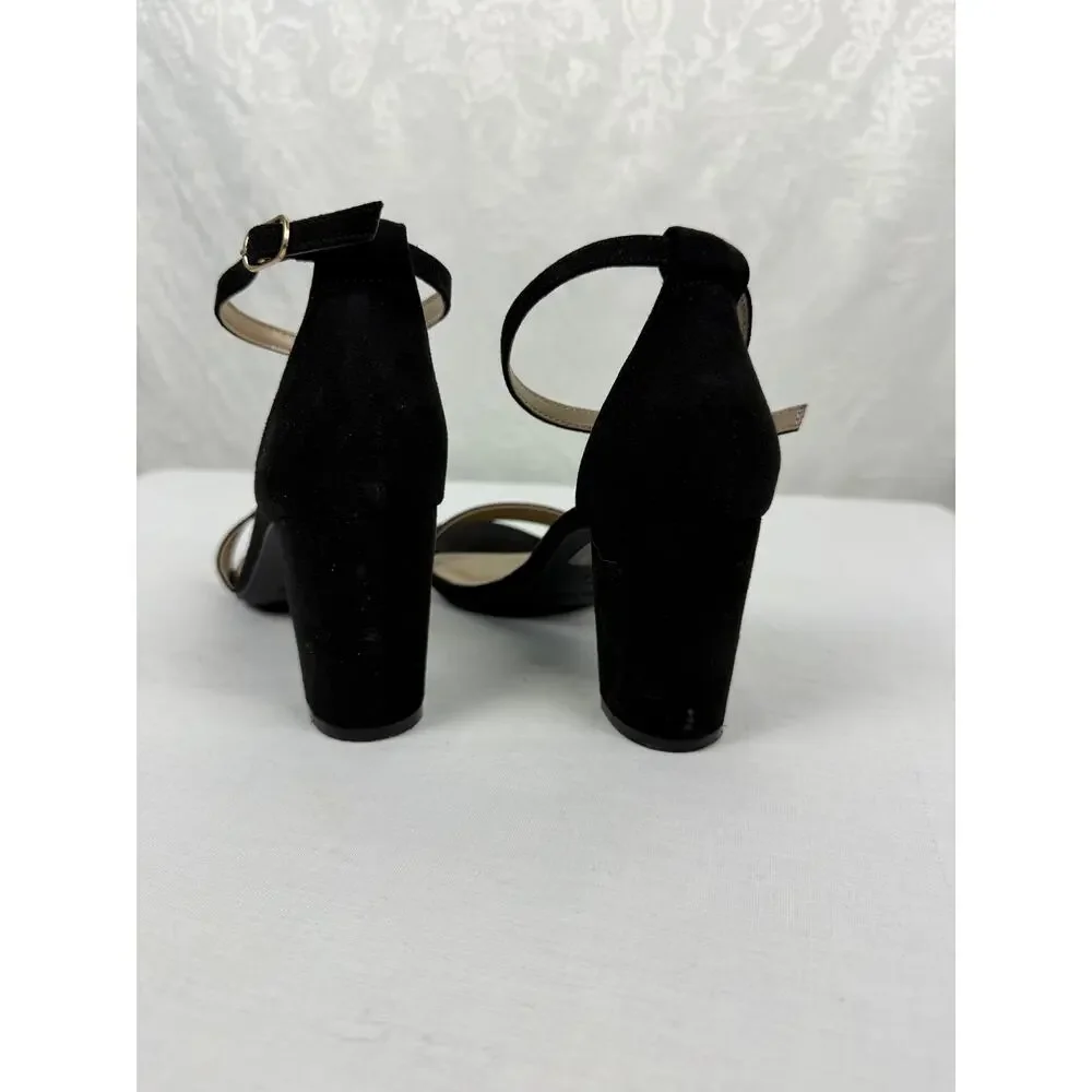Green Suede-Look Ankle Tie Block Heel Sandals Women's US 9